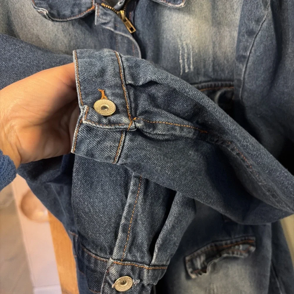 100% Cotton Blue Age Jeans Woman's XL Utility Jean Denim Chore Coat Zip Retro